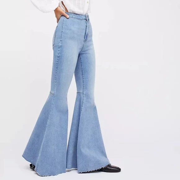 Free People Float On Super Flare Jeans 27 Bermondsey Blue Denim Boho - Picture 2 of 9